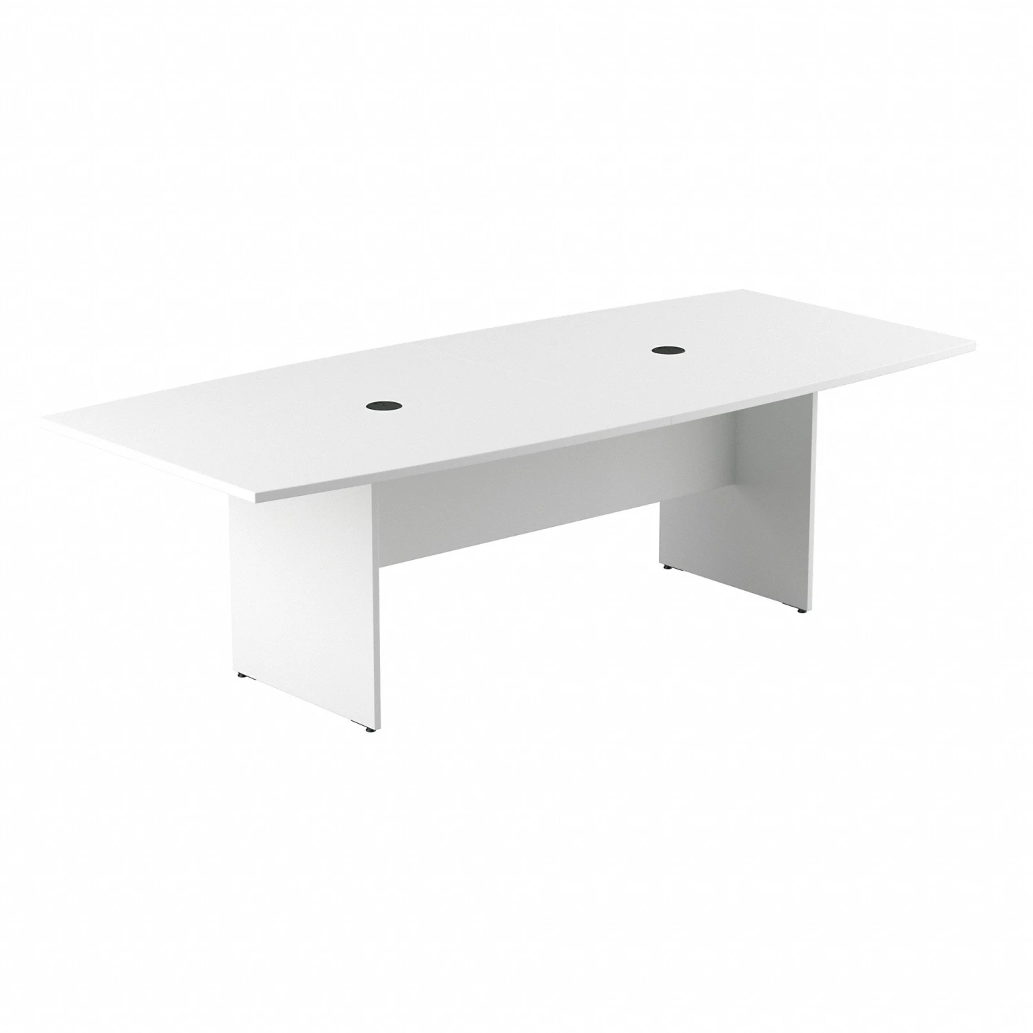 96" X 42" Boat-Shaped White Conference Table With Wood Base 2 96" X 42" Boat-Shaped White Conference Table With Wood Base - Image 2