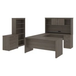 66" U- Or L-Shaped Desk Set With File & Bookcase In Bark Gray 5 66" U- Or L-Shaped Desk Set With File & Bookcase In Bark Gray -Home Decor Shop 9L73p21ij4X05gEcb2wzA4V64h31vu1e
