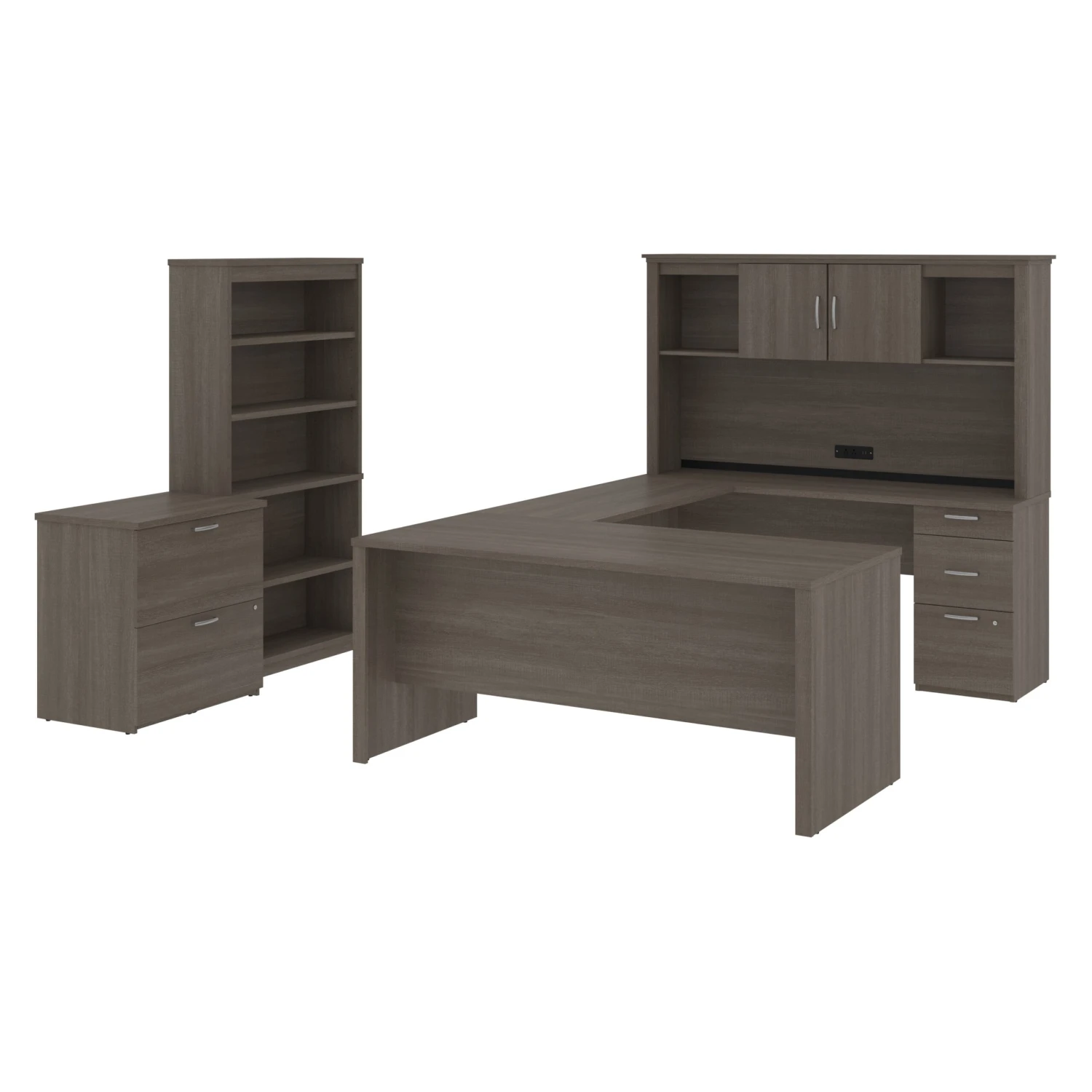 66" U- Or L-Shaped Desk Set With File & Bookcase In Bark Gray 3 66" U- Or L-Shaped Desk Set With File & Bookcase In Bark Gray - Image 3