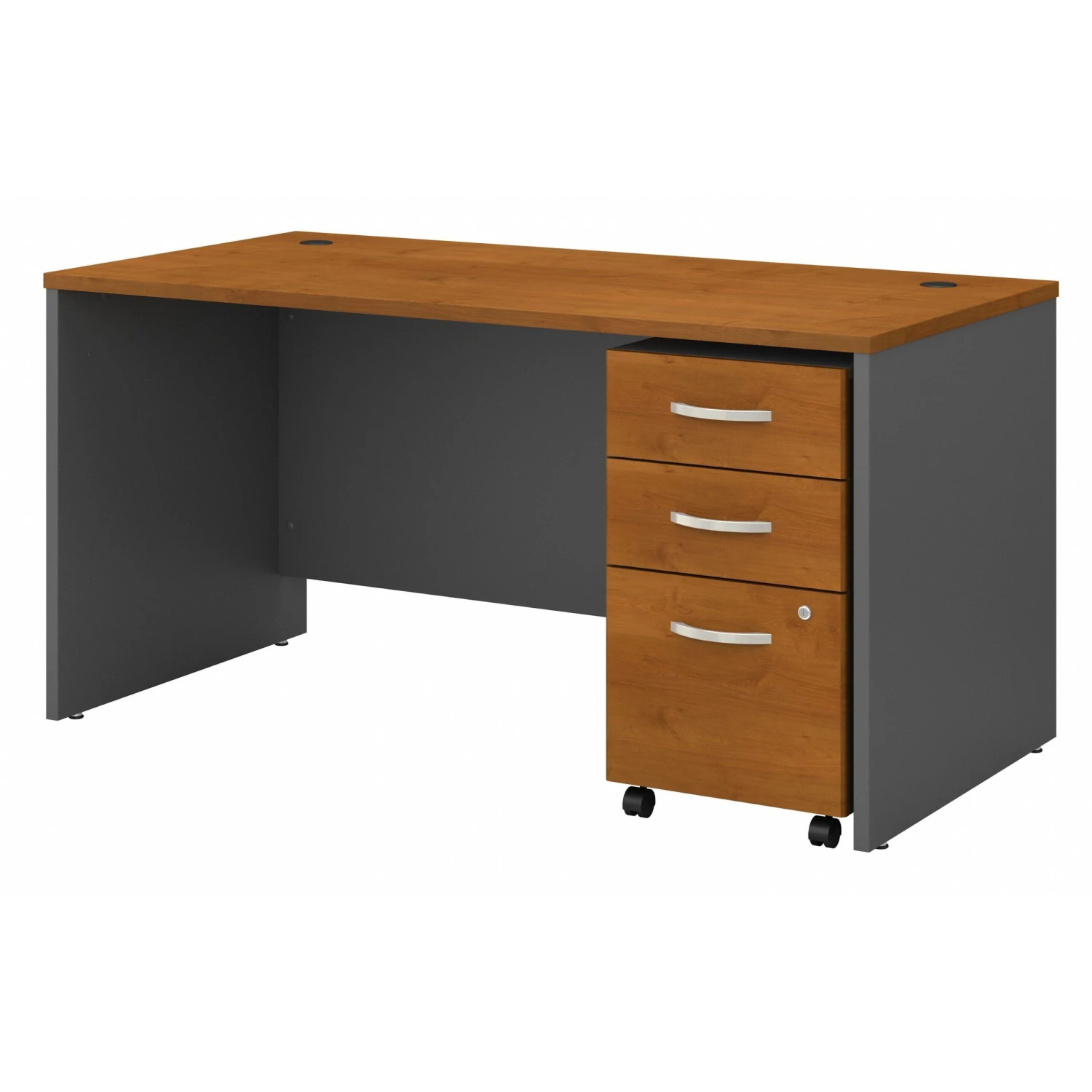 Natural Cherry & Graphite Gray 60" Premium Office Desk With Mobile Pedestal 2 Natural Cherry & Graphite Gray 60" Premium Office Desk With Mobile Pedestal - Image 2