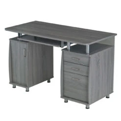 48" Gray Woodgrain Desk With Curved Cabinets -Home Decor Shop 9uq3Honp