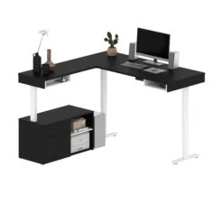72" L-Shaped Adjustable Ergonomic Desk With Small Credenza In Black & White 8 72" L-Shaped Adjustable Ergonomic Desk With Small Credenza In Black & White -Home Decor Shop 9uy6Q9GBlhevC88rr7LT120rBKVJIN43