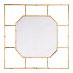 White & Bamboo-Style Gold Square Mirror