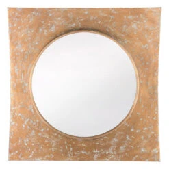 Large Glass Mirror W/ Gold Concave Frame W/ Silver Undertones