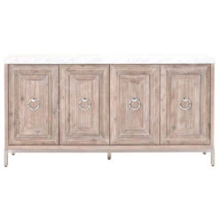 Star 71" Carrera Marble & Natural Gray Credenza With Brushed Stainless Accents
