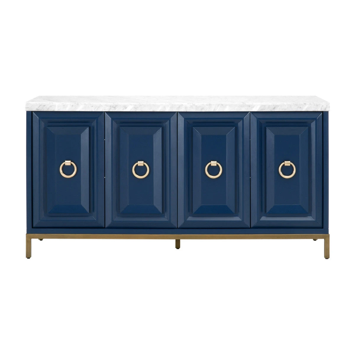 Star 71" Carrera Marble & Navy Storage Credenza With Brushed Gold Accents 1 Star 71" Carrera Marble & Navy Storage Credenza With Brushed Gold Accents