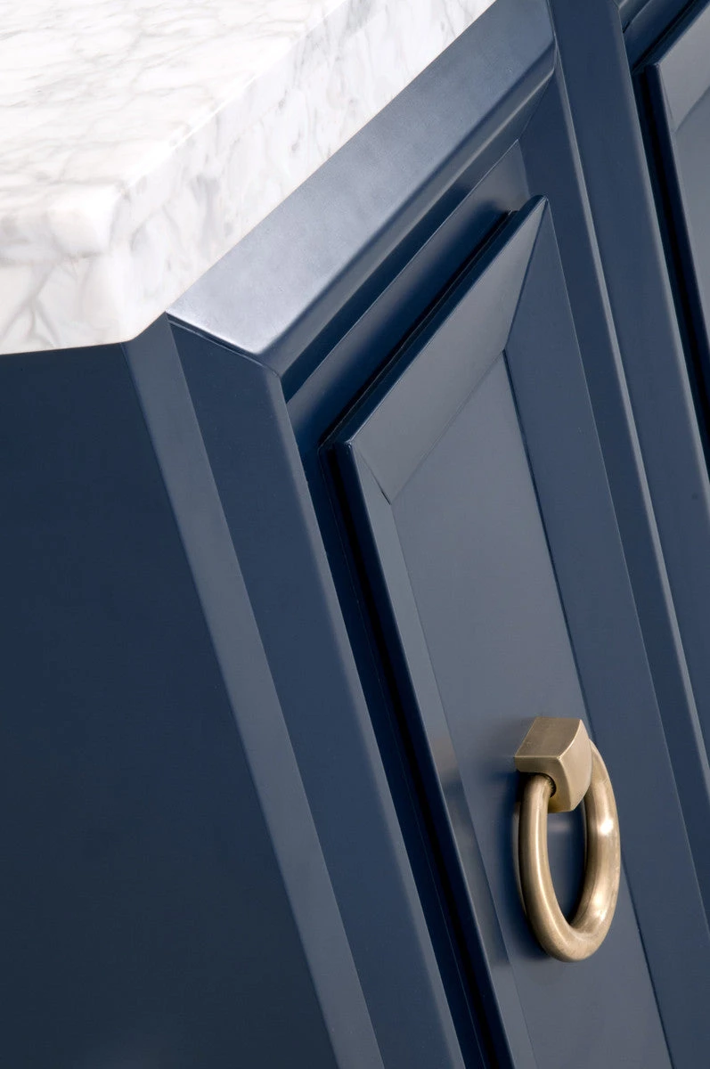 Star 71" Carrera Marble & Navy Storage Credenza With Brushed Gold Accents 3 Star 71" Carrera Marble & Navy Storage Credenza With Brushed Gold Accents - Image 3