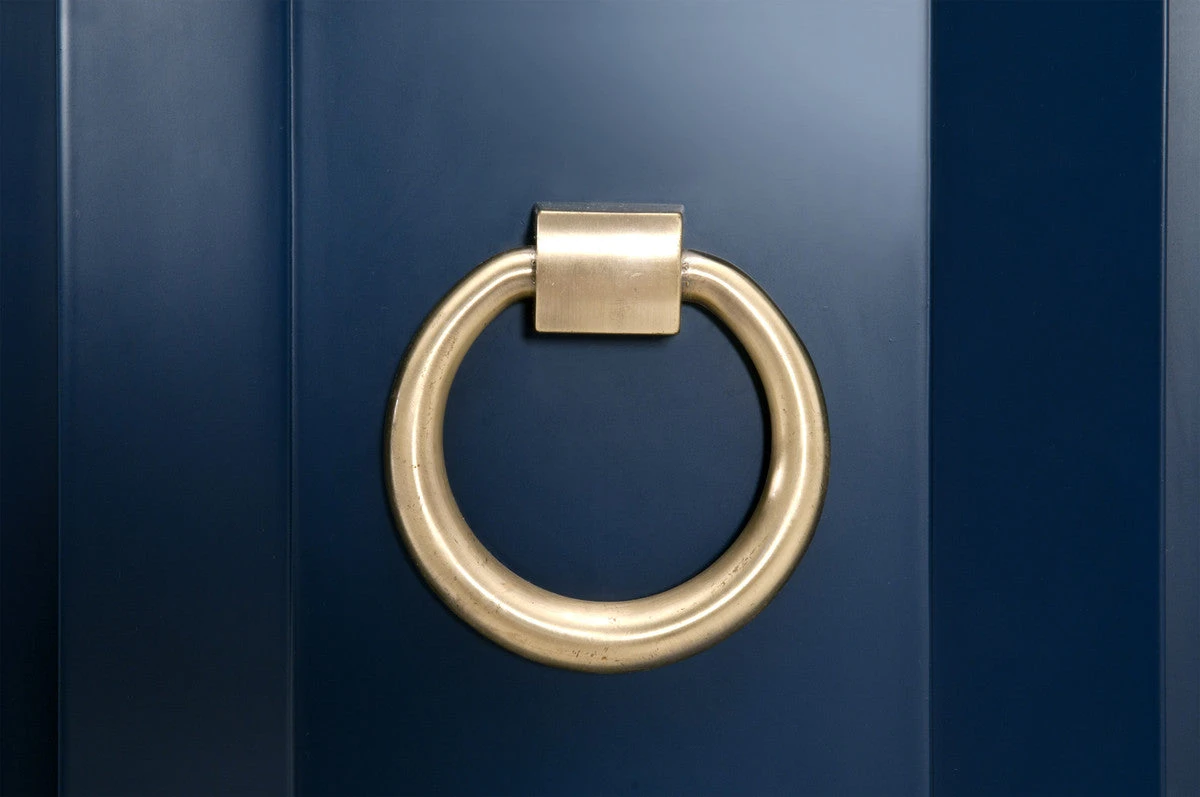 Star 71" Carrera Marble & Navy Storage Credenza With Brushed Gold Accents 4 Star 71" Carrera Marble & Navy Storage Credenza With Brushed Gold Accents - Image 4