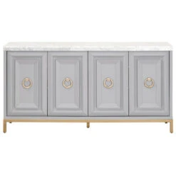 Star 71" Carrera Marble & Gray Storage Credenza With Brushed Gold Accents
