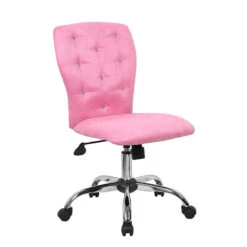 Boss Pink Microfiber Office Chair With Crystal Button Tufting