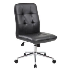 Black Faux Leather Armless Chair On Casters From Boss