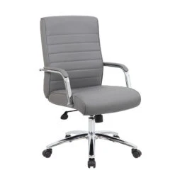 Boss Ribbed Gray & Chrome Mid-Back Office Chair