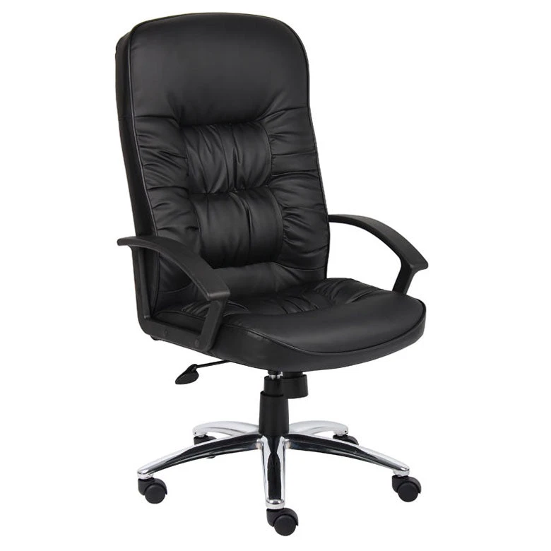 Boss Black Faux Leather Office Chair W/ Chrome Base 1 Boss Black Faux Leather Office Chair W/ Chrome Base