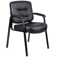 Boss Executive 4-Leg Black Faux Leather Mid Back Guest Chair