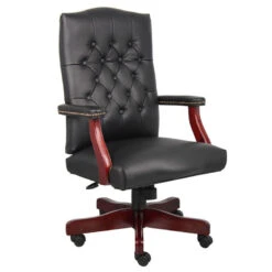 Boss Elegant Black & Mahogany Button-Tufted Office Chair
