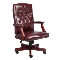 Boss Elegant Deep Red & Mahogany Button-Tufted Office Chair