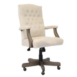 Boss Elegant Cream & Driftwood Button-Tufted Office Chair