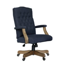 Boss Elegant Blue Denim & Driftwood Button-Tufted Office Chair