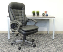 Boss Black Faux Leather & Pewter Office Chair W/ Pillow Top Cushions -Home Decor Shop B9331 1 600x495 1