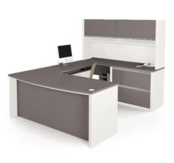 U-shaped Desk With Hutch In Slate & Sandstone
