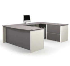 Premium U-shaped Desk In Slate-Sandstone Or Bordeaux-Slate