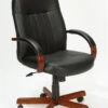Boss Executive Leather Chair With Cherry Or Medium Oak Wood Trim