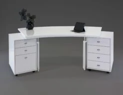 Modern White Lacquer Curved Executive Desk With Mobile Files