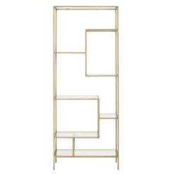 Star 79" Brass & Clear Glass Modern Bookcase