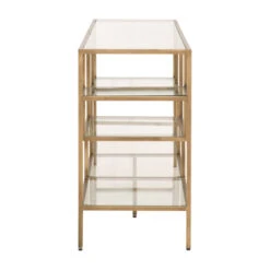 Star Brass & Clear Glass Low Bookcase / Console Table -Home Decor Shop BeakmanLowBookcase Brass 1 04
