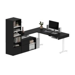 88" L-Shaped Adjustable Desk With Built-in Storage In Black/White -Home Decor Shop Bn47KmOd1Akh6FYj554si5Ch5zmBB1x8
