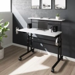36" Adjustable Wire-Frame Desk In White