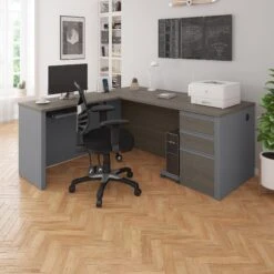 Bark Gray And Slate Premium Single-Pedestal L-shaped Desk