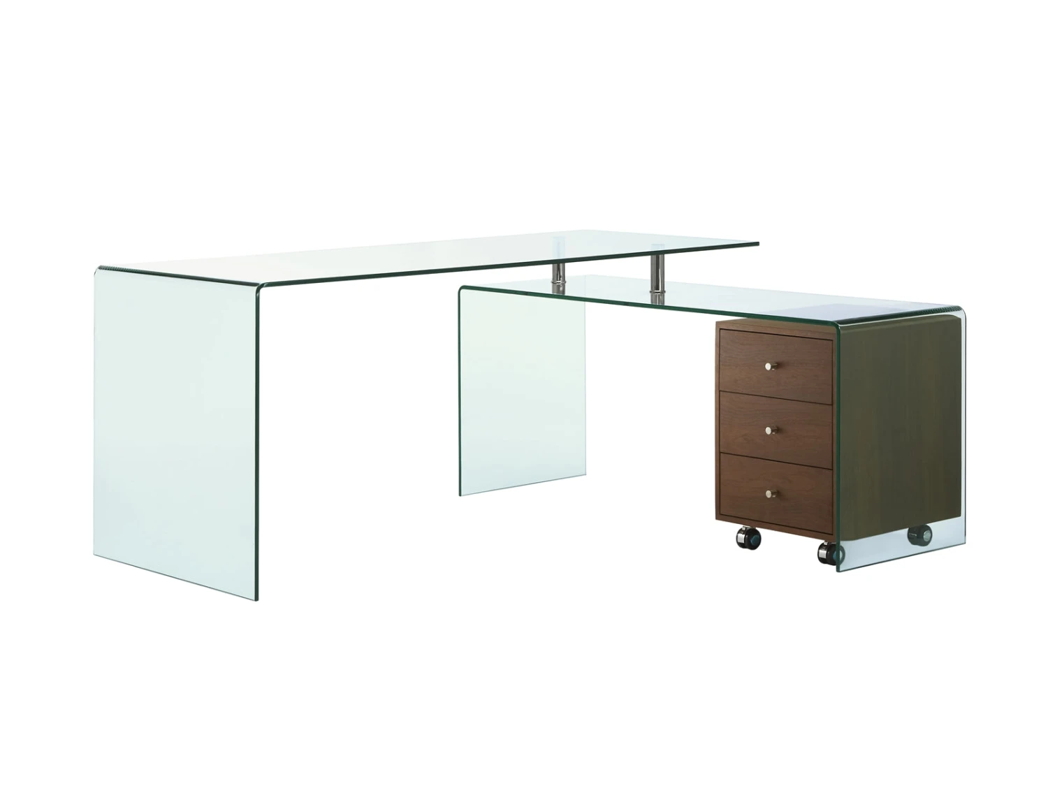 Ultra Chic Glass L-shaped Desk With Included Walnut Cabinet 2 Ultra Chic Glass L-shaped Desk With Included Walnut Cabinet - Image 2