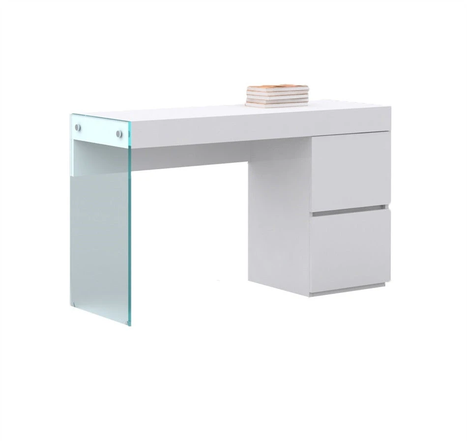 Modern High Gloss White Lacquer Office Desk With Glass Leg 1 Modern High Gloss White Lacquer Office Desk With Glass Leg