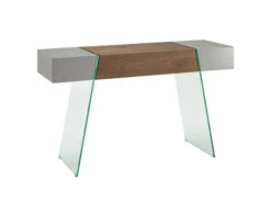47" Blocky Gray & Walnut Console Desk W/ Glass Legs