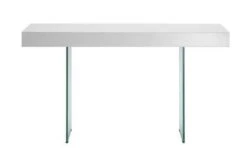 55" White Lacquer & Glass Console Desk