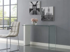 47" Narrow Glass Console Desk W/ White Leg