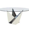 Modern Glass & Polished Stainless Steel Circular Meeting Table