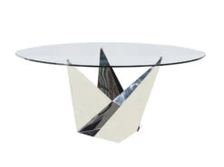 Modern Glass & Polished Stainless Steel Circular Meeting Table