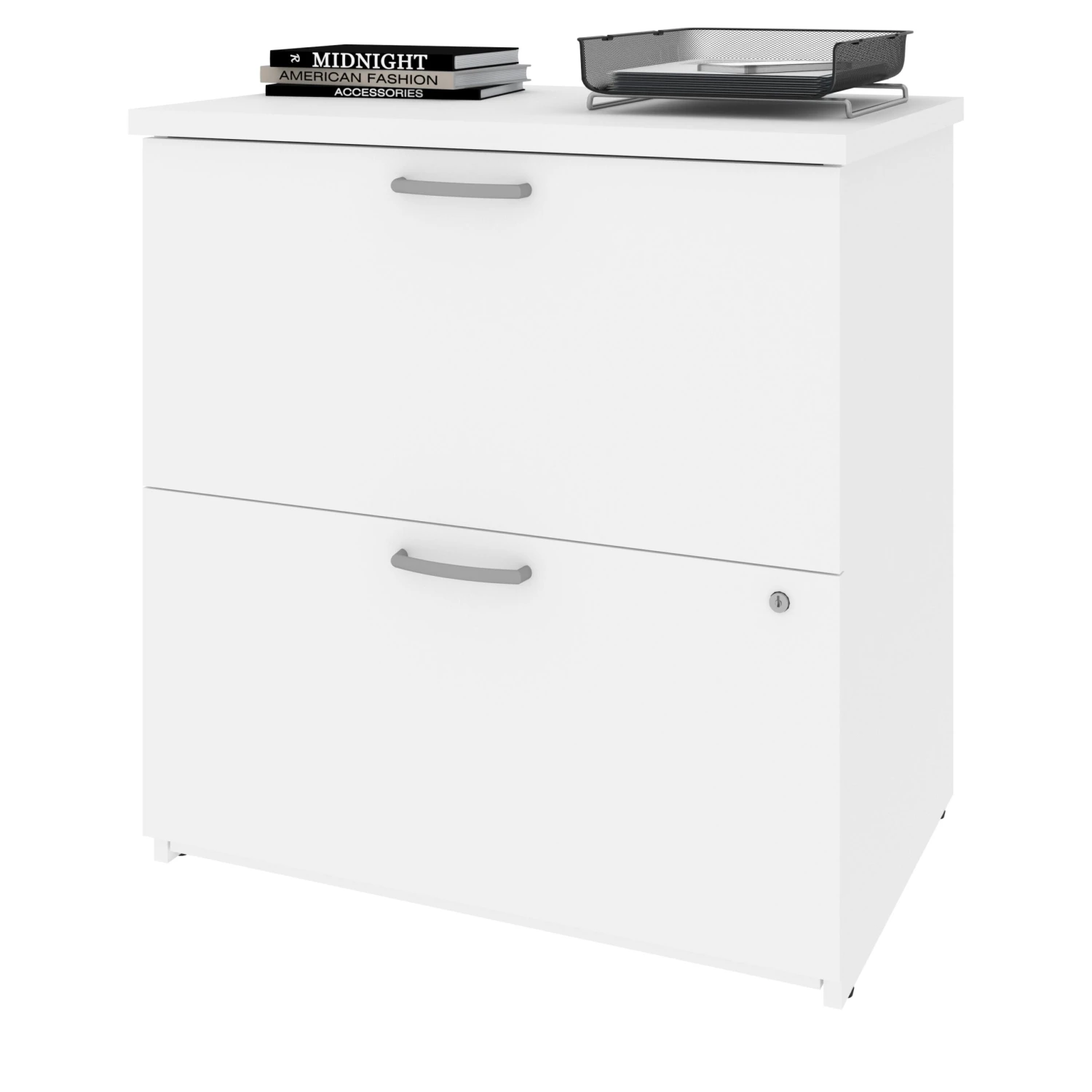 28" White Locking File Cabinet With Dainty Hardware 2 28" White Locking File Cabinet With Dainty Hardware - Image 2