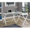 Walker Edison Modern X-frame White Glass & Steel L-shaped Office Desk