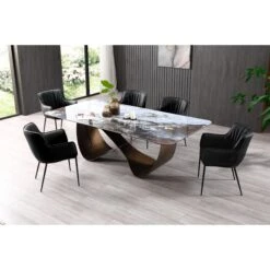 94" Conference Table With Unique Ceramic Top & Brushed Bronze Base -Home Decor Shop DT1928 CRM BRZ 2