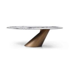 Marbled Ceramic 94" Oval Conference Table With Brushed Bronze Base