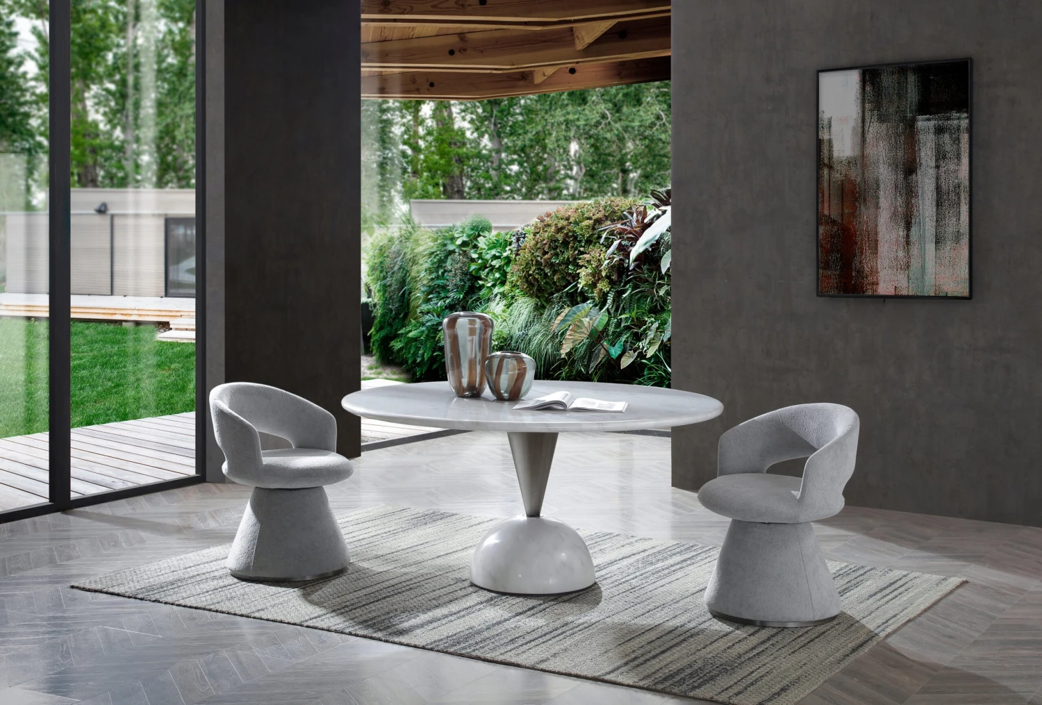 60" Contemporary And Sleek White Marble Meeting Table 3 60" Contemporary And Sleek White Marble Meeting Table - Image 3