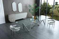 142" Uber Modern Glass Conference Table With Unique Base In Brushed Nickel -Home Decor Shop DT2035 NKL