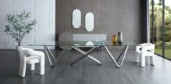 142" Uber Modern Glass Conference Table With Unique Base In Brushed Nickel -Home Decor Shop DT2035 NKL.1
