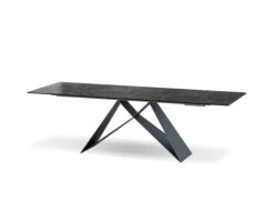 Modern Black Extending Table With Marble Vein Finish