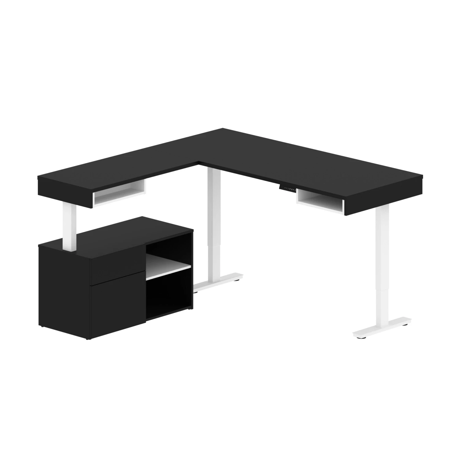 72" L-Shaped Adjustable Ergonomic Desk With Small Credenza In Black & White 4 72" L-Shaped Adjustable Ergonomic Desk With Small Credenza In Black & White - Image 4
