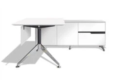 Unique Modern White Lacquer L-shaped Executive Desk With Storage