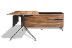 Unique Modern Zebrano Wood L-shaped Executive Desk With Storage